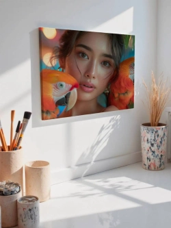 Картина на стену 40 X 50 Девушка попугаи
