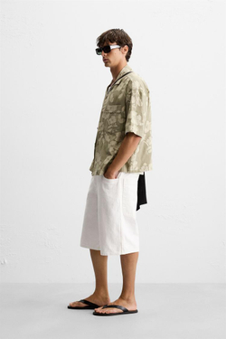 ZARA ЖАККАРДОВАЯ РУБАШКА С ЦВЕТОЧНЫМ РИСУНКОМ, ШАЛФЕЙНО-ЗЕЛЕНЫЙ