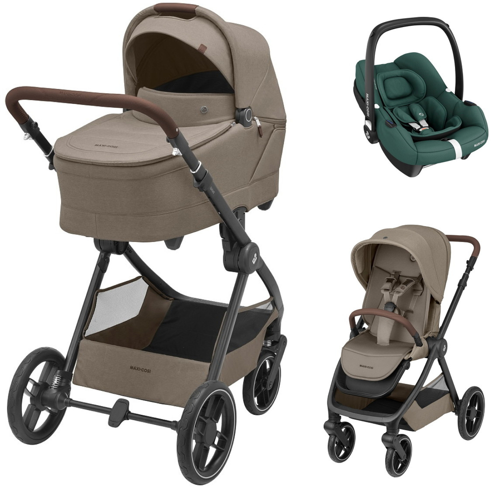 Коляска детская Maxi-Cosi Oxford Plus 3 в 1 с автокреслом CabrioFix Essential green 1978470110 Twillic Truffle/Трюфель
