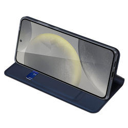 Чехол книжка из PU кожи синего цвета от Dux Ducis для Samsung Galaxy S24 FE, серия Skin Pro Series Case