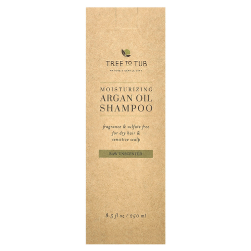 Tree To Tub, увлажняющий шампунь с аргановым маслом, для сухих волос и чувствительной кожи головы, необработанный, без запаха, 250 мл (8,5 жидк. унции)