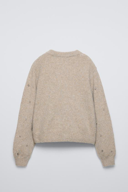 ZARA КАРДИГАН С БЛЕСТЯЩЕЙ ОТДЕЛКОЙ, РЫЖЕВАТО-КОРИЧНЕВЫЙ