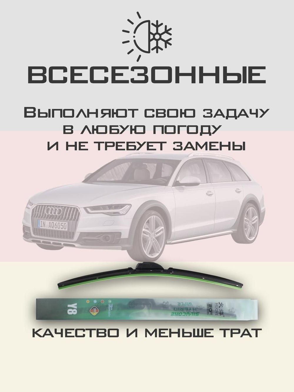 Щетки стеклоочистителя HUOYE Y8 600/500 мм на Audi A6Allroad | Push button