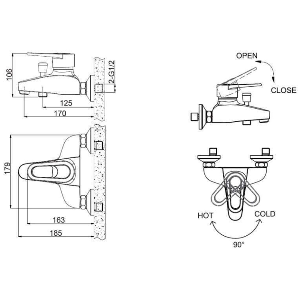 СМЕСИТЕЛЬ ДЛЯ ВАННЫ КОРОТКИЙ ИЗЛИВ BRAVAT LOOP F6124182CP-01-RUS