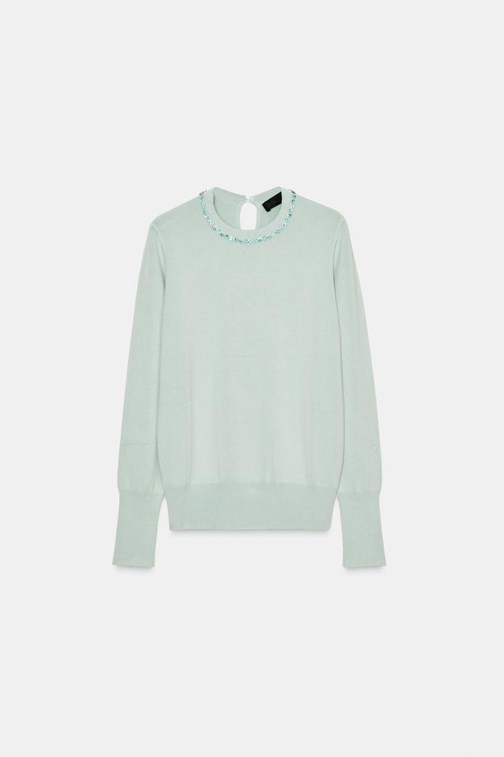 ZARA ВЯЗАНЫЙ ДЖЕМПЕР СО СТРАЗАМИ, ВОДЯНИСТО-ГОЛУБОЙ