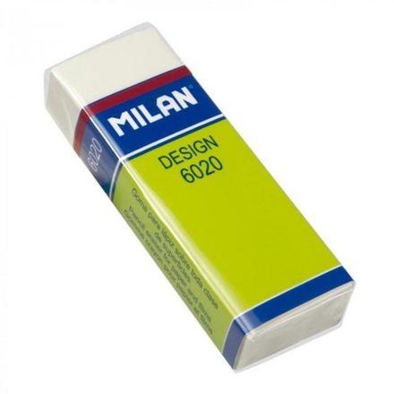 Ластик Milan Design 6020 прямоугольный, каучук, белый, картонный держатель