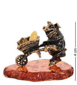 Народные промыслы AM-2962 Фигурка «Поросенок Золотоискатель» (латунь, янтарь)