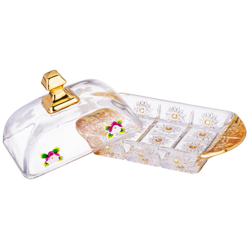 МАСЛЕНКА "LEFARD GOLD GLASS" 17,5*10,5 СМ. ВЫСОТА=9 СМ. (КОР=24ШТ.)