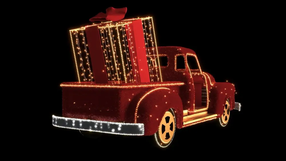 светодиодная машина с подарком "Пикап новогодний"