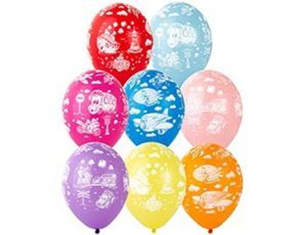 Шар (14"/36 см) Шелкография пастель Транспорт 25 шт.