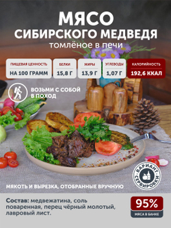 Мясо Сибирского медведя томлёное в печи ТАЁЖНЫЙ ЦЕХ тушеная медвежатина, 338 г
