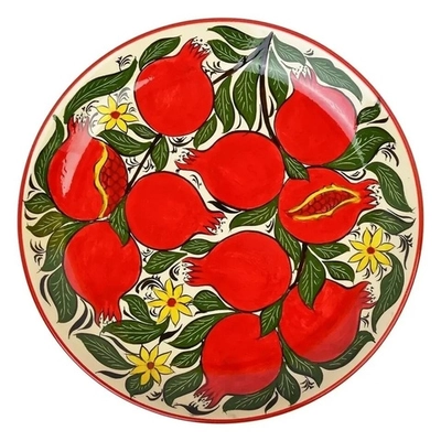 Ляган Риштанская Керамика 38 см. плоский, Гранат