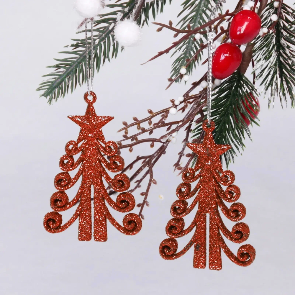 Подвески в блестках «Елочка кудрявая» 7 см (набор 2шт), красный