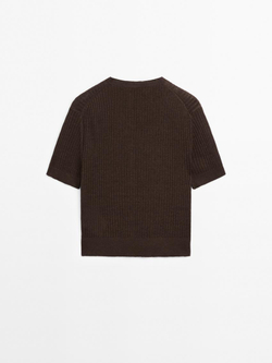 Massimo Dutti Кардиган из 100% льна с короткими рукавами, коричневый