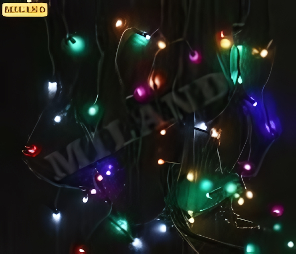 Гирлянда-штора шир.4,2 м, дл. 40 см и 65 см, тёмная нить, 200 разноцветных ламп, 8 реж