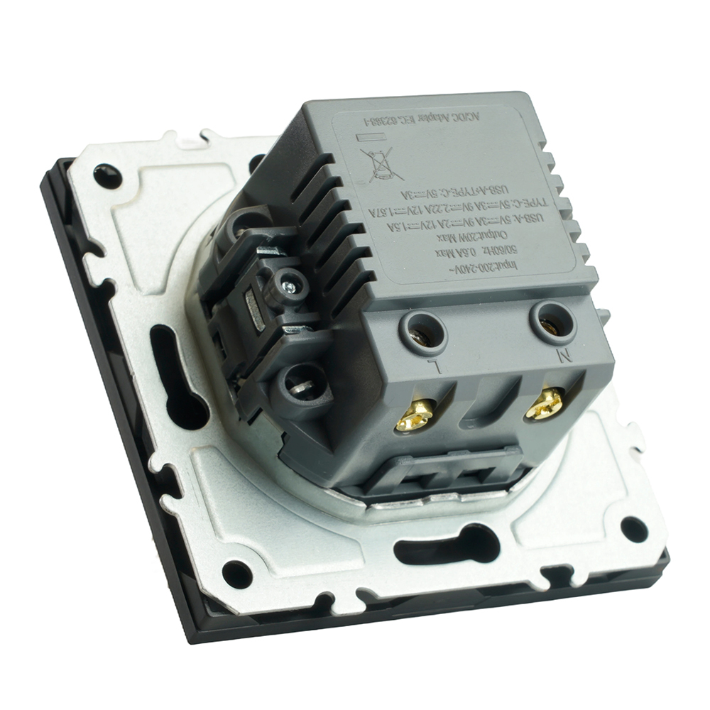 Розетка 2-местная USB + Type C (механизм), STEKKER, 250В, 20W, серия Эмили, RST10-5115-05, черный уголь, soft touch 49853