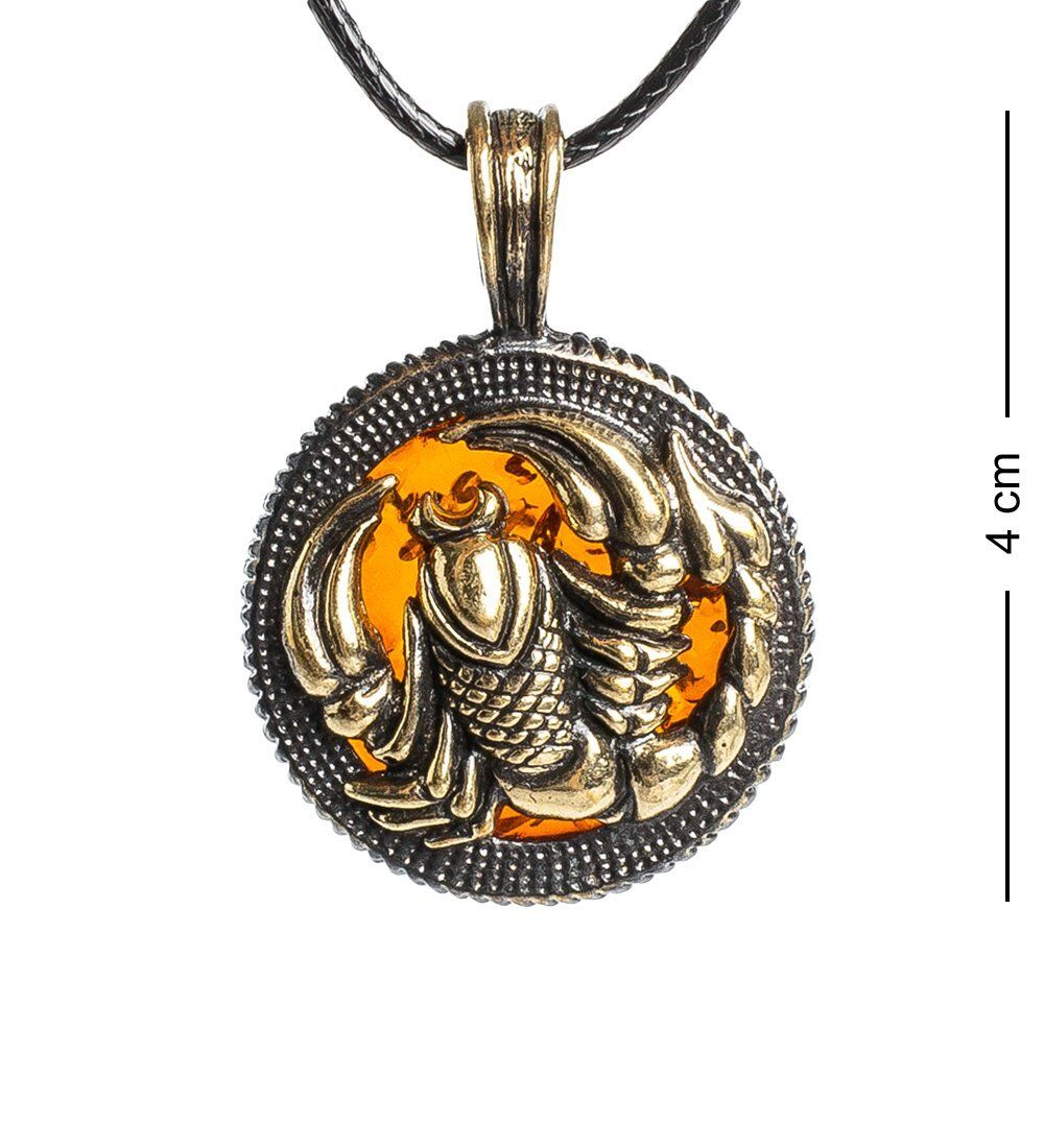 AM-1185 Подвеска «Знак зодиака-Скорпион» (латунь, янтарь)