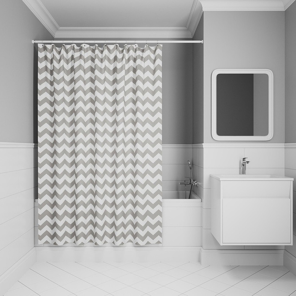 Штора для ванной полиэстер IDDIS BR02P18i11 180*200 серая c кольцами