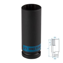 KING TONY (443021M) Головка торцевая ударная глубокая двенадцатигранная 1/2", 21 мм
