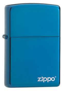 Легендарная классическая американская бензиновая широкая зажигалка ZIPPO Classic Sapphire™ синяя глянцевая из латуни и стали с фирменным логотипом ZP-20446ZL