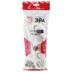 Сетевой фильтр ЭРА USF-M-4es-1.5m-W с защитой (термо) с заземлением с выключателем 4 розетки 1,5м 10А белый