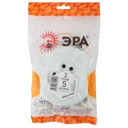 Удлинитель электрический ЭРА UR-3-5m рулетка без заземления 3 розетки 5м ШВВП 2x0,75мм2 6А