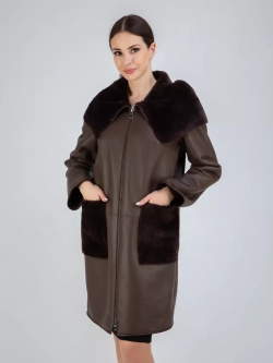 Дубленка натуральная с капюшоном длинная Турция
