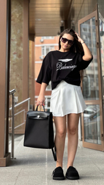 Футболка 77757 удлиненная широкая с надписью сзади и спереди