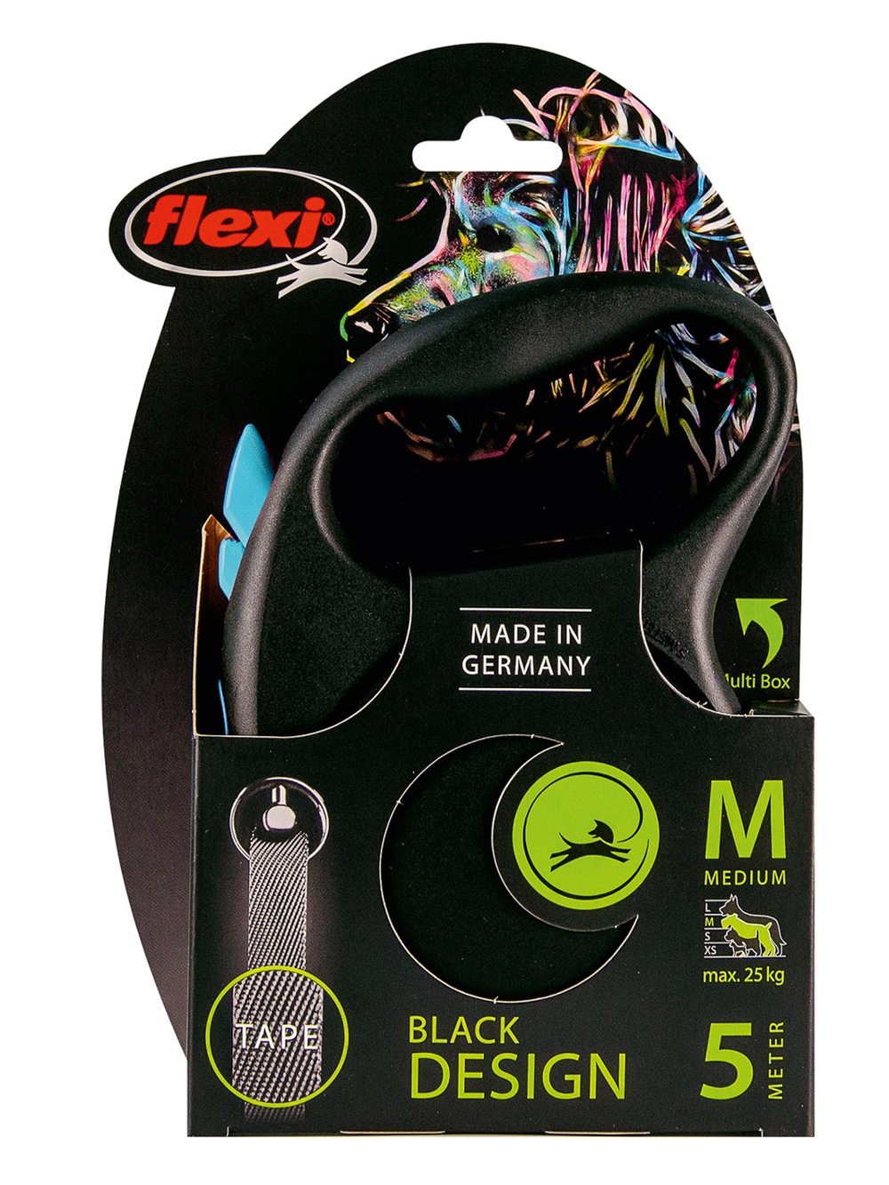 Поводок-рулетка Flexi Black Design M. Лента 5 м. для собак до 25 кг. Синий
