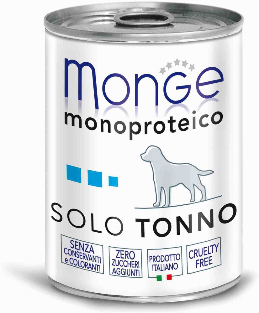 Влажный корм Monge Dog Monoproteico Solo для собак, Паштет из тунца, Банка 400 г Влажный корм Monge Dog Monoproteico Solo для собак, Паштет из тунца, Банка 400 г