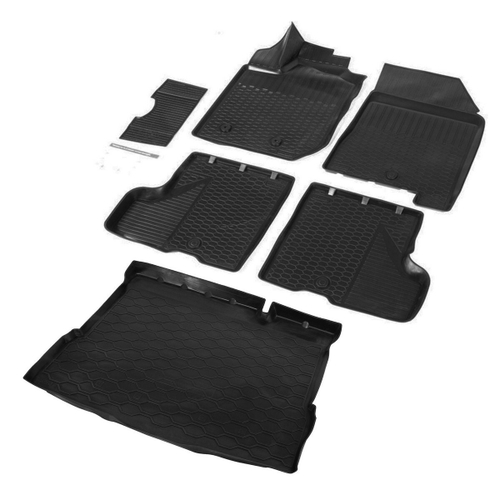 Коврики в салон и багажник автомобиля (комплект) Rival для Lada Xray 2015-н.в./Xray Cross 2018-н.в. (с вещевым ящиком в салоне, без полки в багажнике, с пластиковой накладкой в проеме багажника), полиуретан, с крепежом, 6 частей, K16007005-1