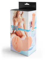 Телесный двусторонний мастурбатор с вибропулей и эрекционными кольцами в комплекте (Цвет: телесный)