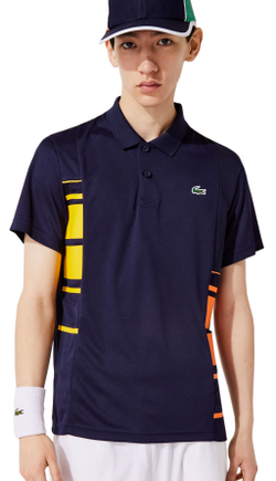 Мужское поло теннисное Lacoste Men's SPORT Colour-block Piqué And Mesh Polo Shirt - navy blue/yellow/orange