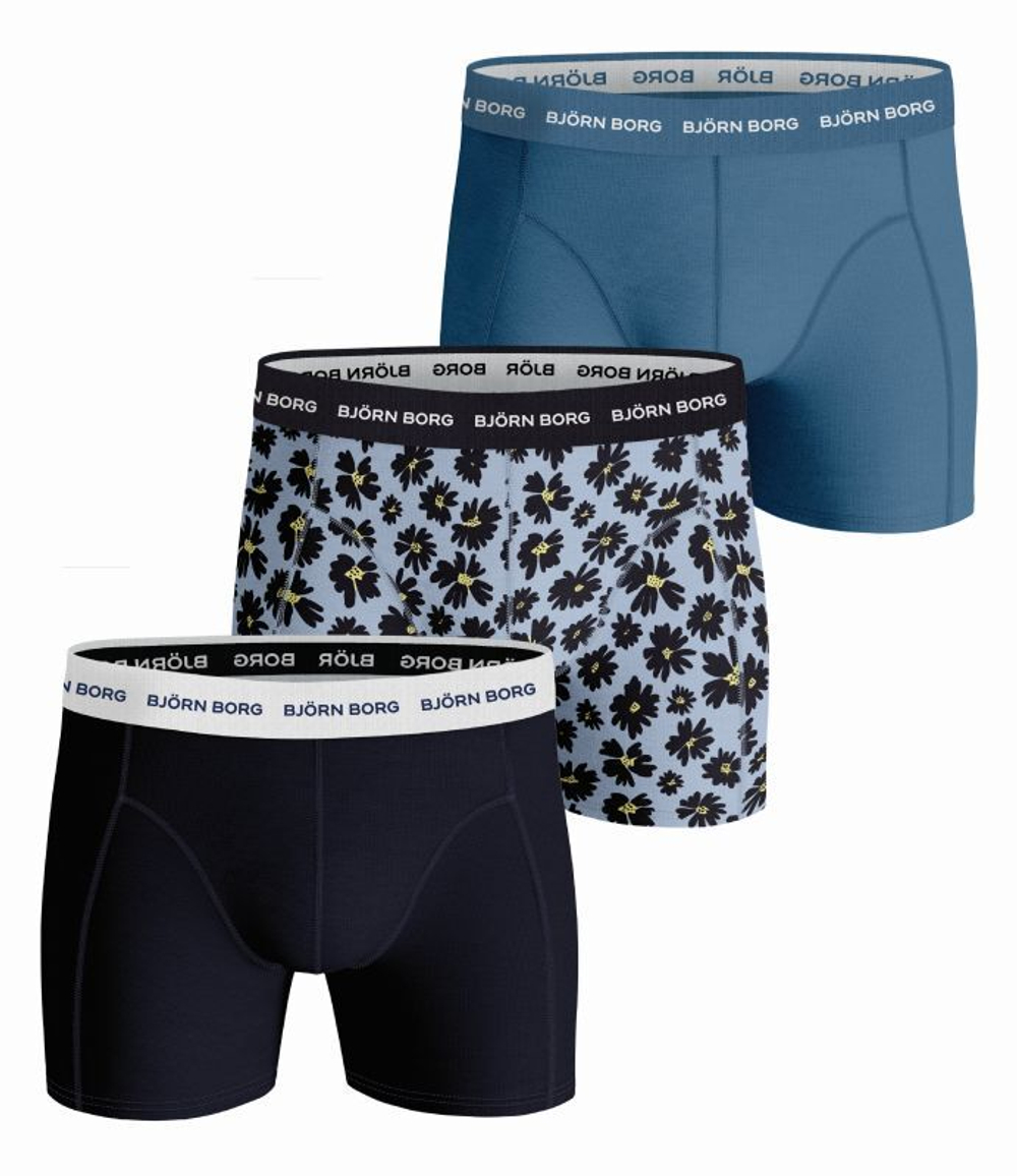 Боксерки теннисные Bjorn Borg Shorts Sammy BB Fourflower 3P - skyway