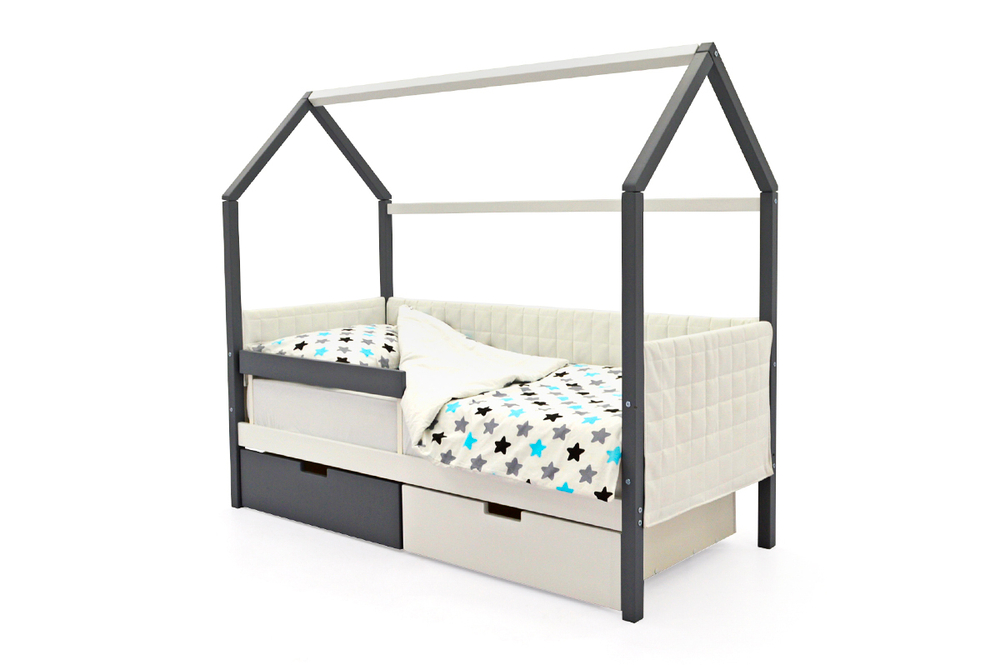 Детская кровать-домик мягкий Бельмарко Svogen графит-белый