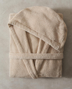 ZARA HOME ХЛОПКОВЫЙ ХАЛАТ С КАПЮШОНОМ, ПЕСОЧНЫЙ