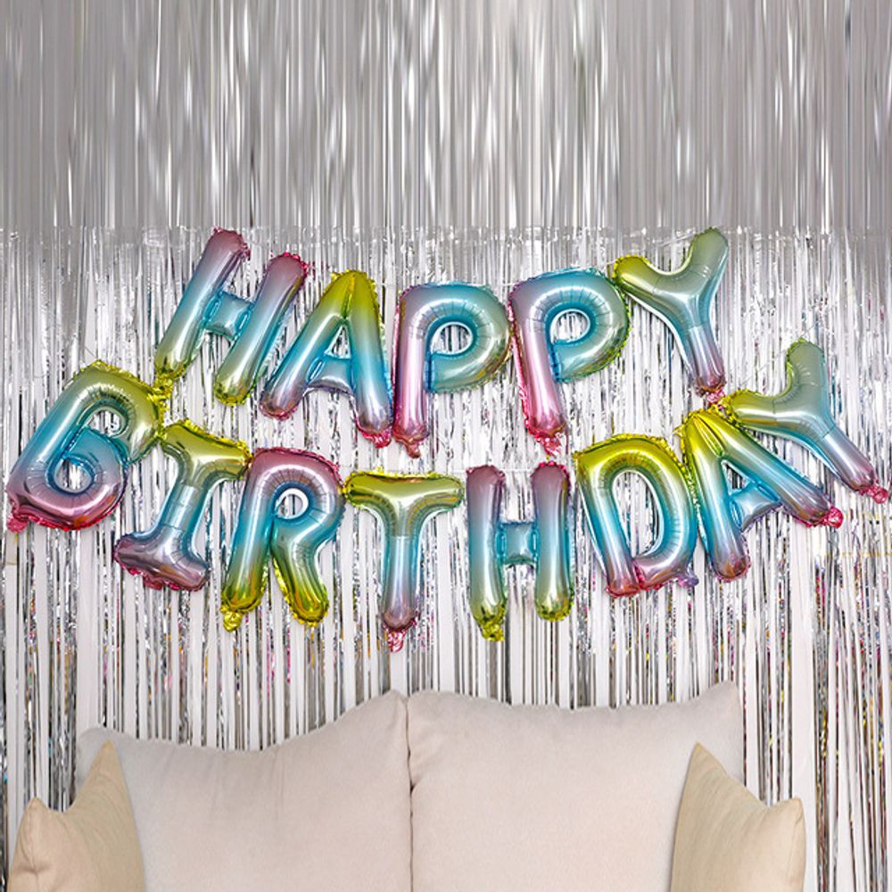 Набор шаров-букв (16''/41 см) Мини-Надпись "Happy Birthday", Нежная радуга, Градиент, 1 шт. в уп.