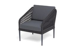 "Канны" лаунж-зона 4-местная (разборная) из роупа со столиком "Диего" цвета "серый гранит", роуп темно-серый круглый, ткань темно-серая