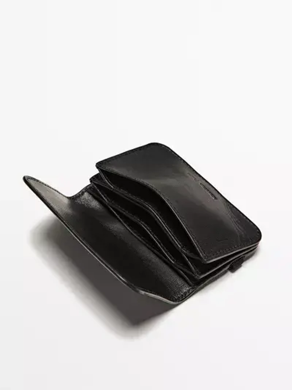 Massimo Dutti Визитница из кожи наппа с клапаном, черный