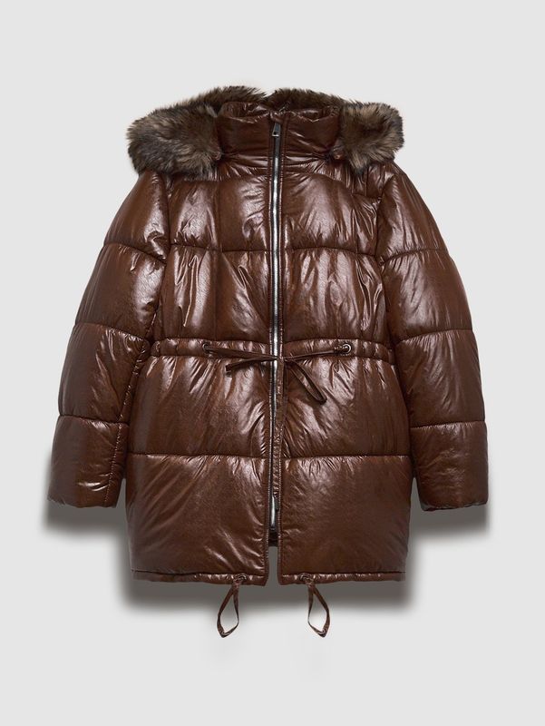 Куртка-парка с меховым капюшоном, коричневый