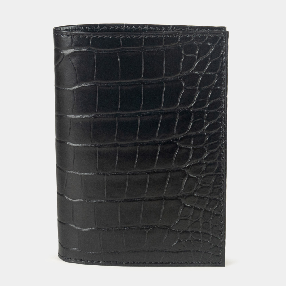 Кожаная обложка для паспорта, аллигатор черного цвета