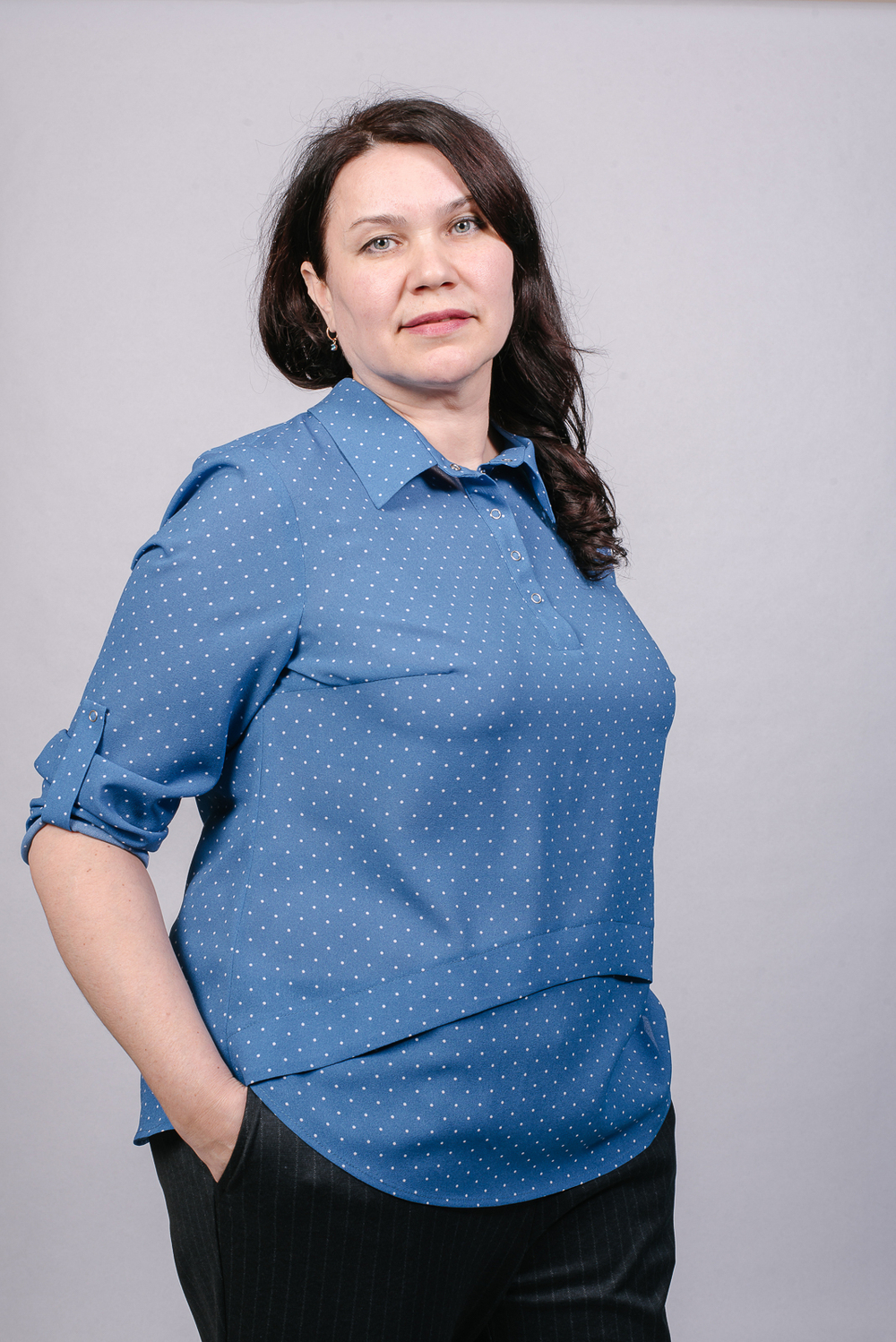 Блузка 2623ЛП, мор.волна/бел.г #84МВБ092623ЛП