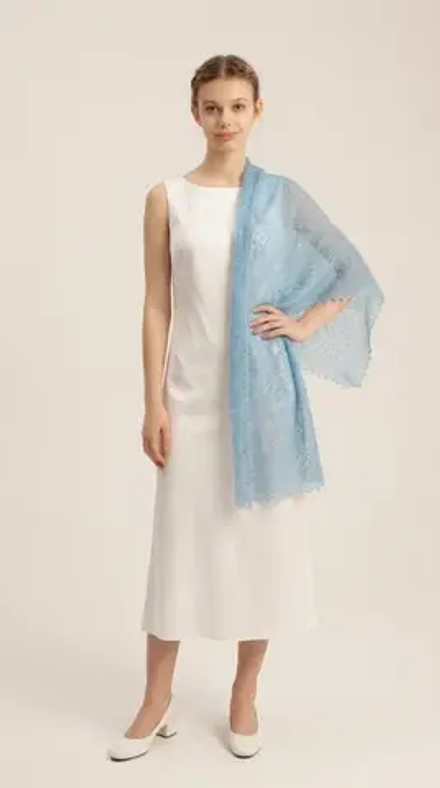 Оренбургский пуховый платок-паутинка А120-04 голубой