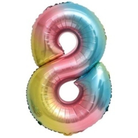 Шар с клапаном (16"/41 см) Мини-цифра, 8, Нежная радуга, Градиент
