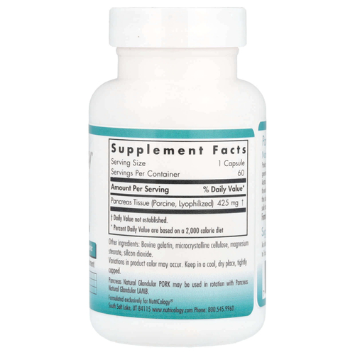 Nutricology, Поджелудочная железа, Натуральная железистая ткань (свинина), 60 овощных капсул