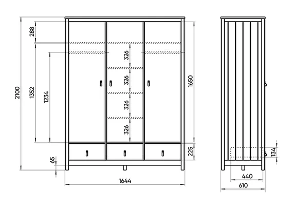 Шкаф Wood 3-х створчатый (серый)