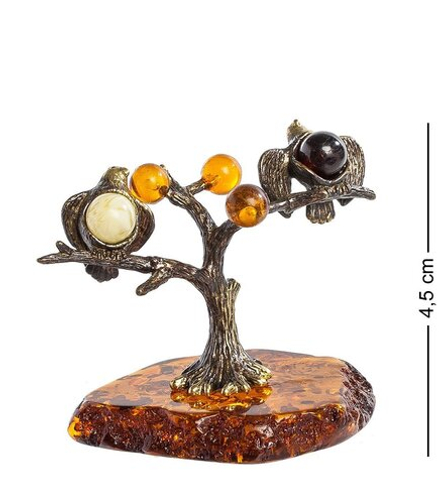 Народные промыслы AM-1261 Фигурка «Синички на дереве» (латунь, янтарь)