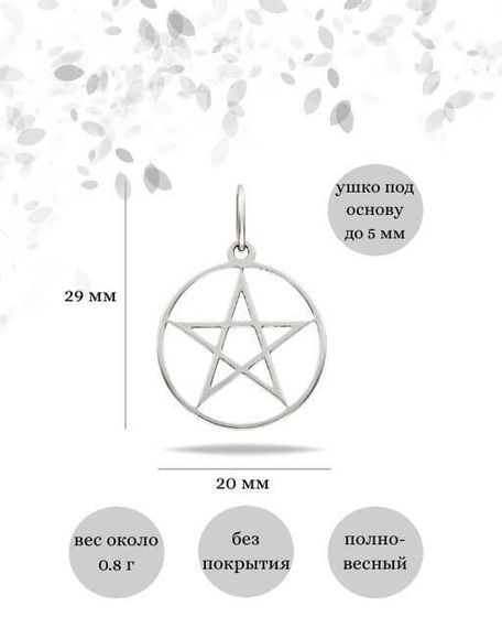 Подвеска Пентаграмма из серебра, Инфографика размеры