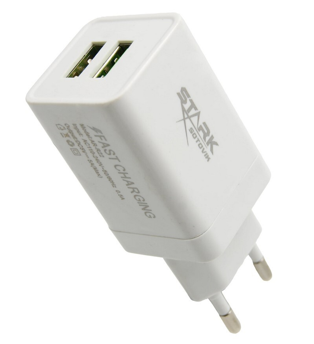 Сетевой адаптер питания STARK R-22 2USB 5A (белый)