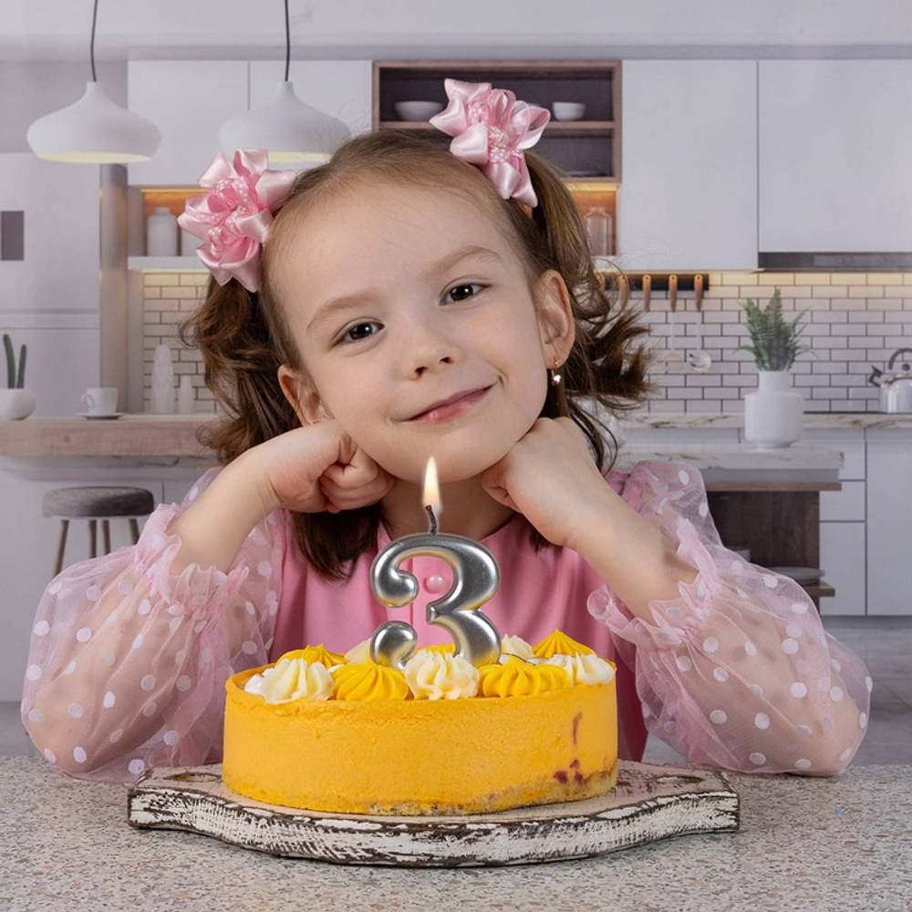 Свечи-цифры Серебряные, 8 см.